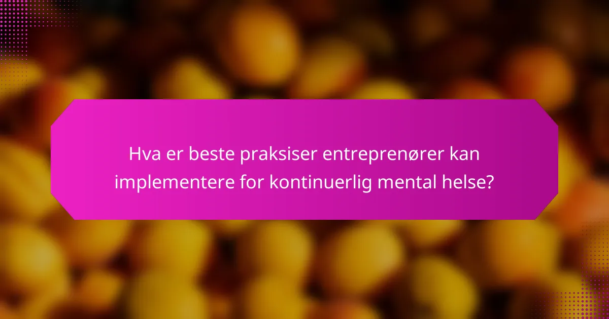 Hva er beste praksiser entreprenører kan implementere for kontinuerlig mental helse?
